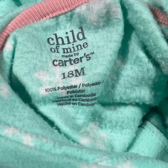 4/$20 Carter’s Turquoise Fleece Hooded Sleeper/Footie - Picture 4 of 4